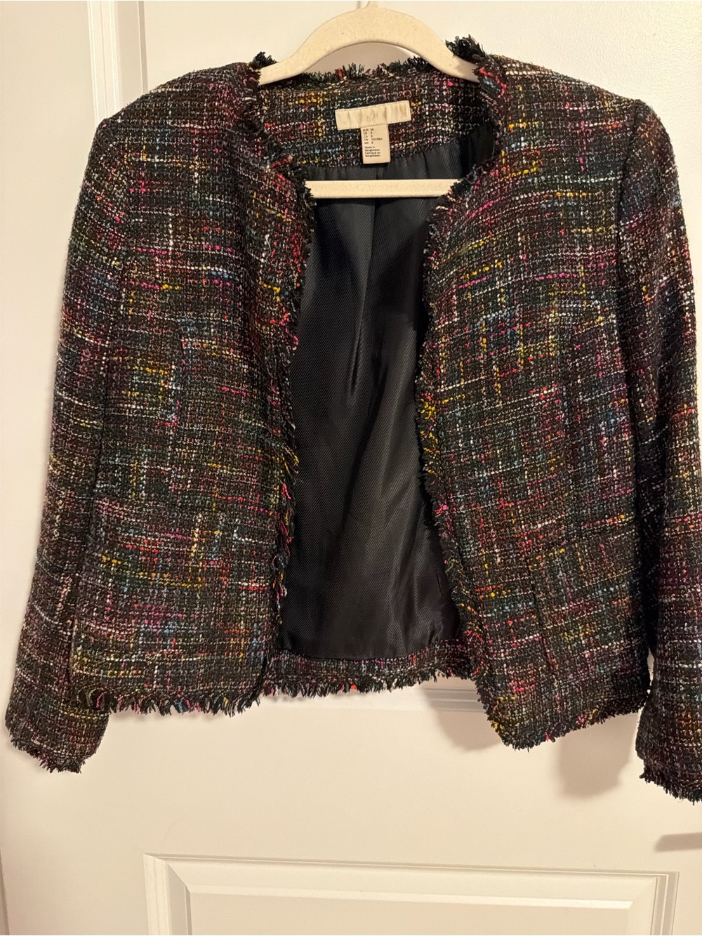 H&M Black Multi Tweed Open-Front Blazer